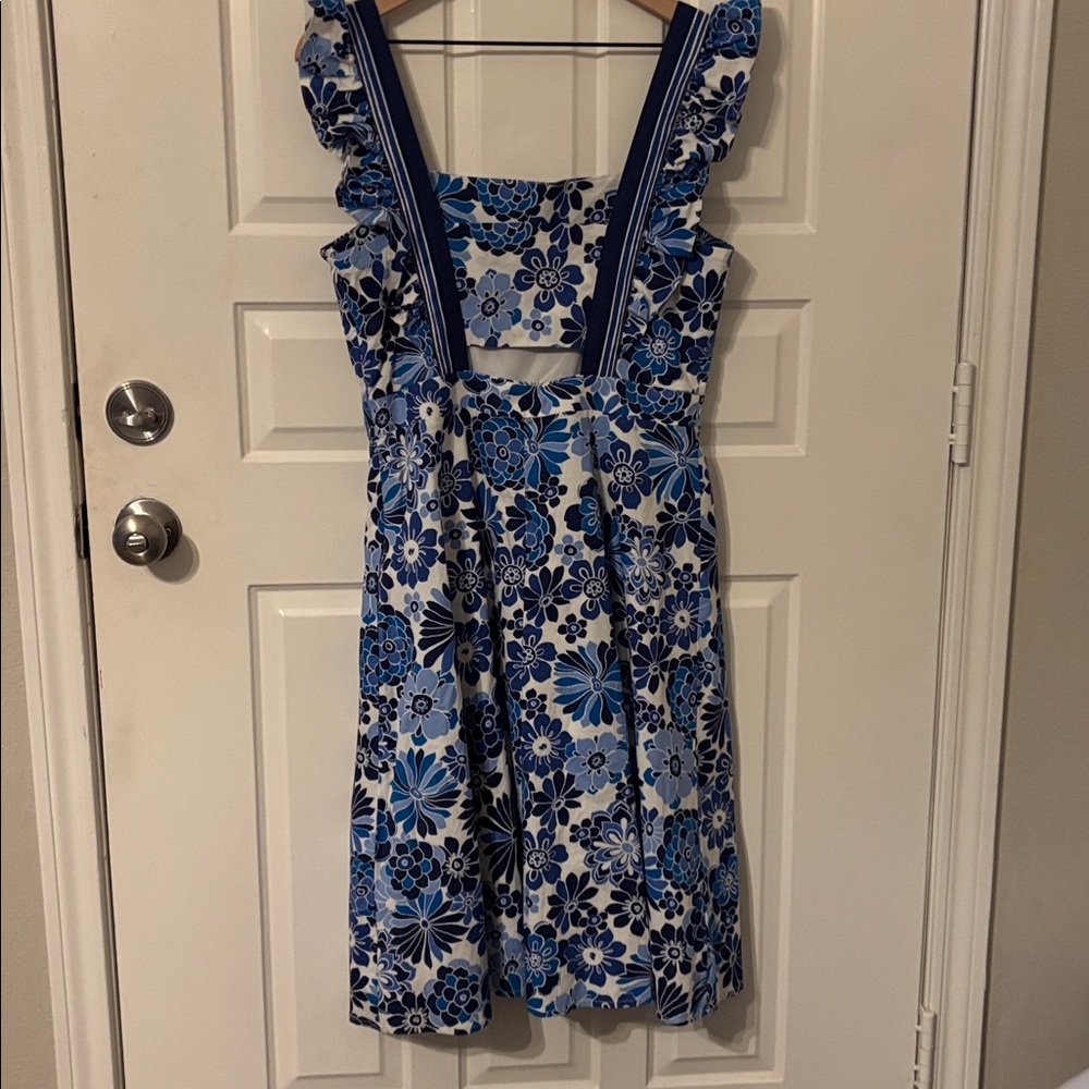 Tahari ASL Blue white floral peek a boo back dress size 8 - Picture 5 of 6